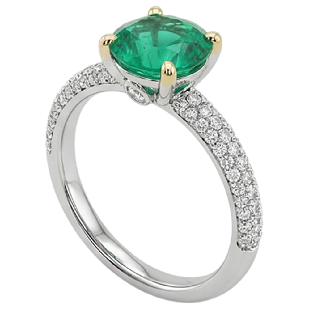 Anello con Pietra Preziosa Oro Bicolore 14K con Smeraldo – vista profilo