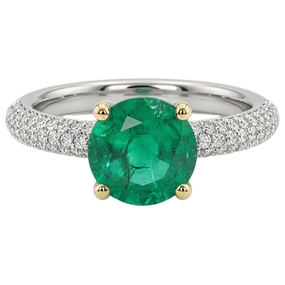Anello con Pietra Preziosa Oro Bicolore 14K con Smeraldo – vista frontale