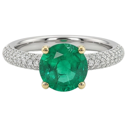 Anello con Pietra Preziosa Oro Bicolore 14K con Smeraldo – vista frontale