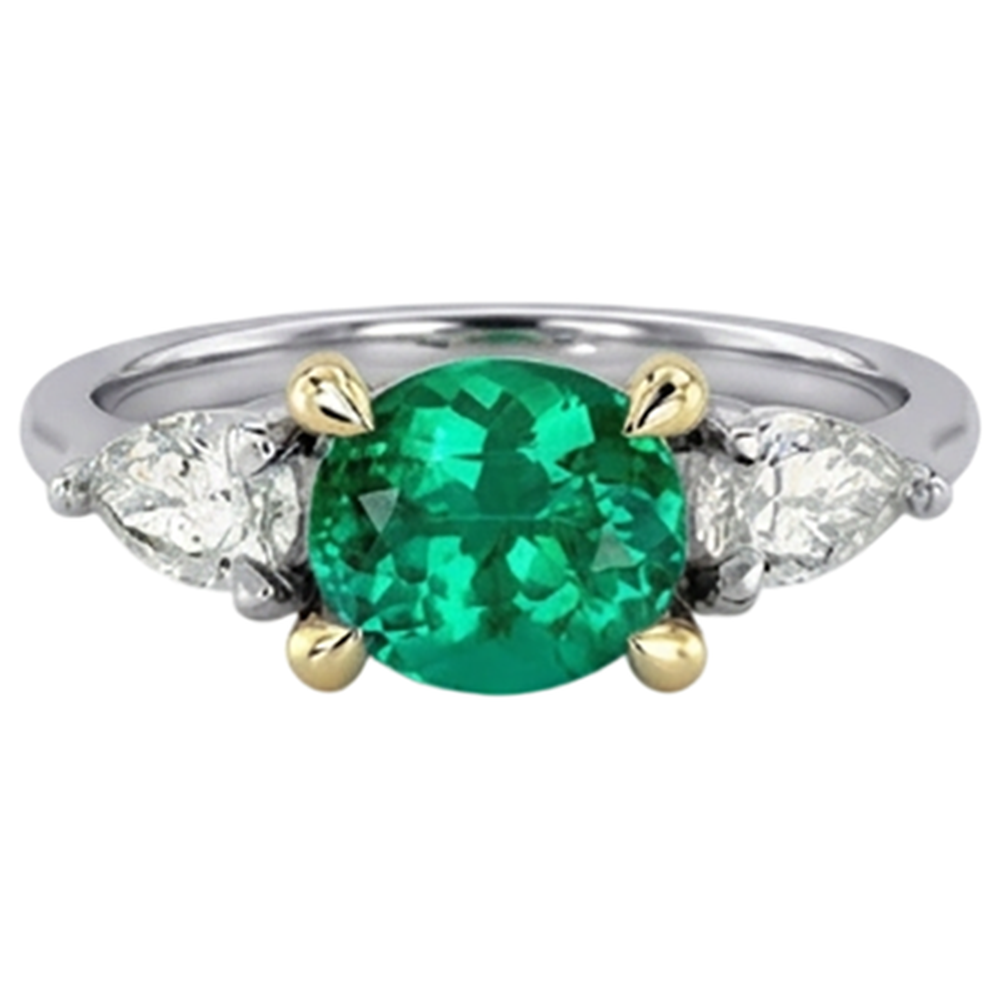 Smeraldo Fine Anello con Gemma 1,50-carati Oro Bicolore 14K – vista laterale