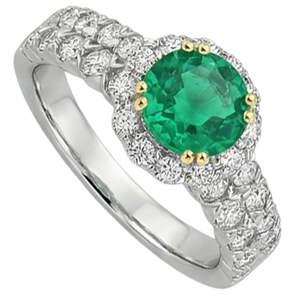 Smeraldo Fine Anello con Pietra Preziosa 3-carati Oro Bicolore 14K – vista frontale