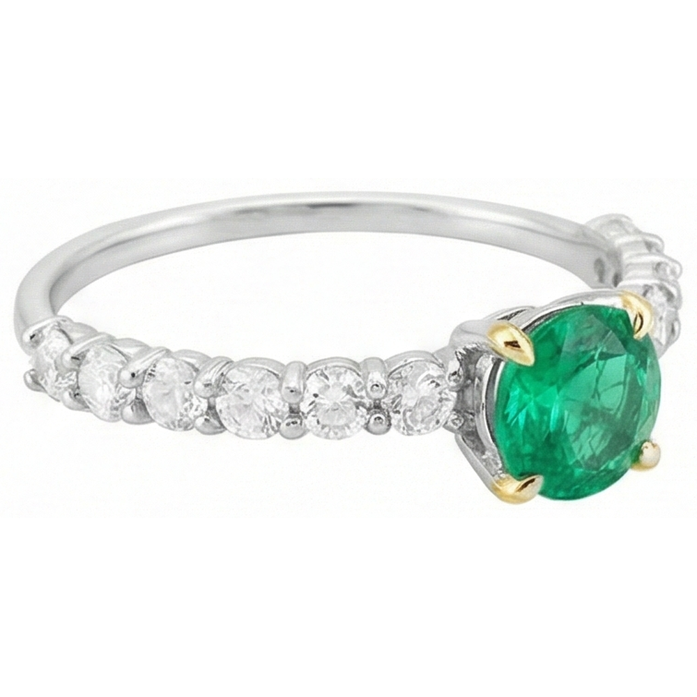 Smeraldo Anello Pietra Colorata 2-carati Oro Bicolore 14K – vista profilo