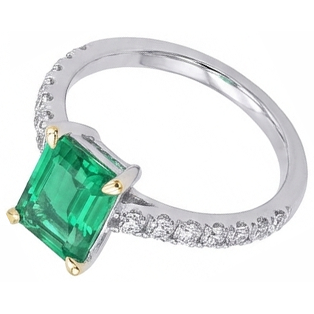 Smeraldo Anello Pietra Colorata 2,50 carati Oro Due Toni 14K – vista laterale