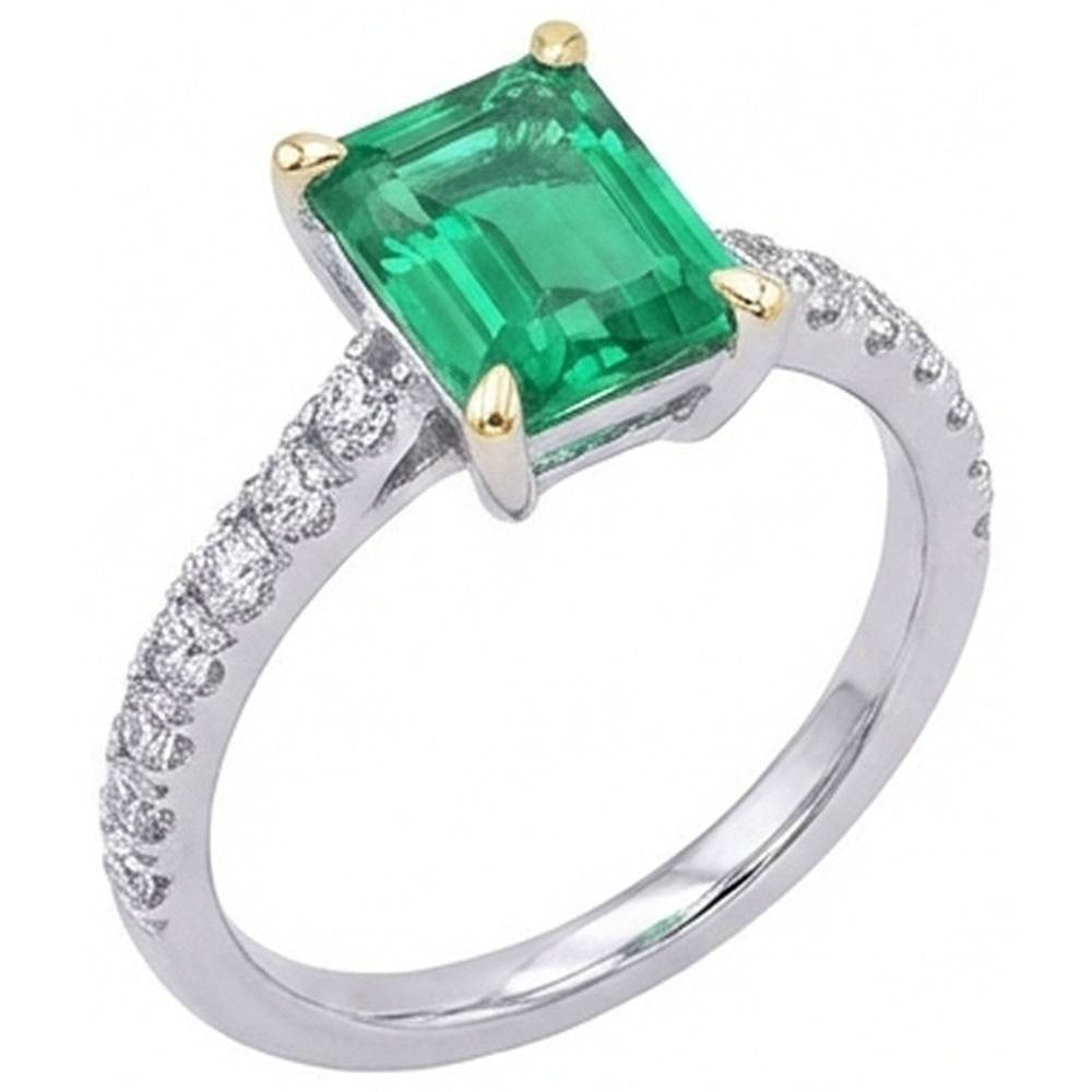 Smeraldo Anello Pietra Colorata 2,50-carati Oro Due Toni 14K – vista frontale