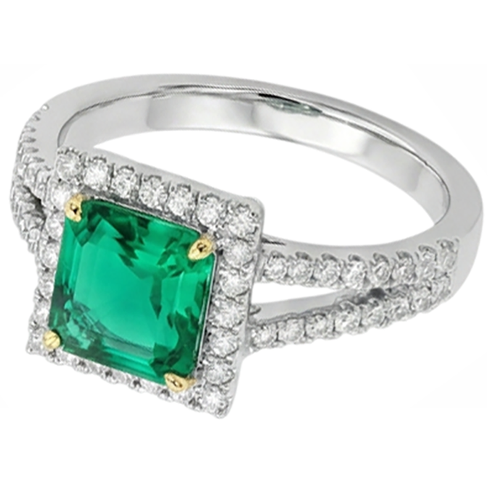 Smeraldo Fine Anello con Pietra Preziosa 3,50-carati Oro Bicolore 14K – vista laterale