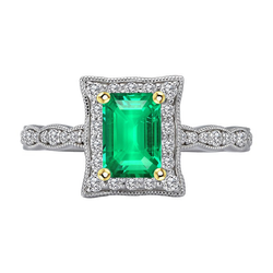 Brillante Anello con Pietra Preziosa con Smeraldo Fine Vintage