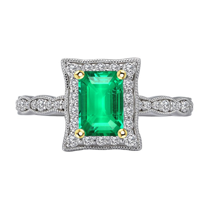 Smeraldo Fine Anello con Pietra Preziosa 2,50 carati Oro Due Toni 14K – vista principale
