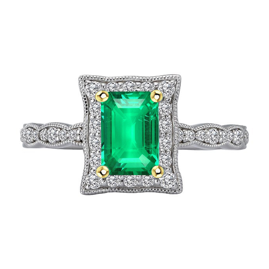 Smeraldo Fine Anello con Pietra Preziosa 2,50 carati Oro Due Toni 14K – vista principale
