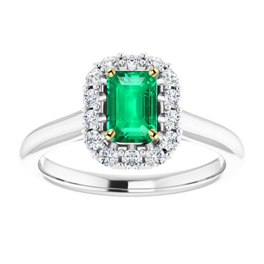 Smeraldo Anello Pietra Colorata 2 carati Oro Bicolore 14K – vista principale