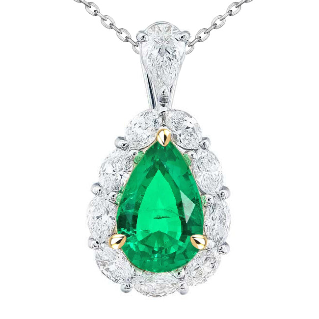 Taglio a Pera Smeraldo Colombiano anello in Oro Due Toni 14K – vista principale