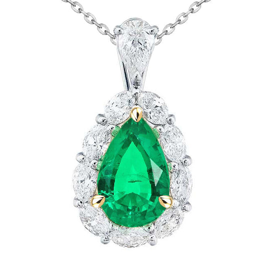 Taglio a Pera Smeraldo Colombiano anello in Oro Due Toni 14K – vista principale