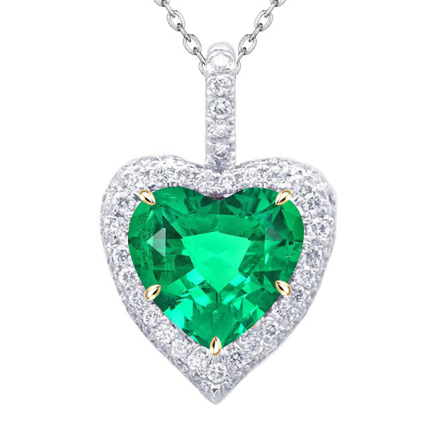 Taglio Cuore Smeraldo Fine anello in Oro Bicolore 14K – vista principale