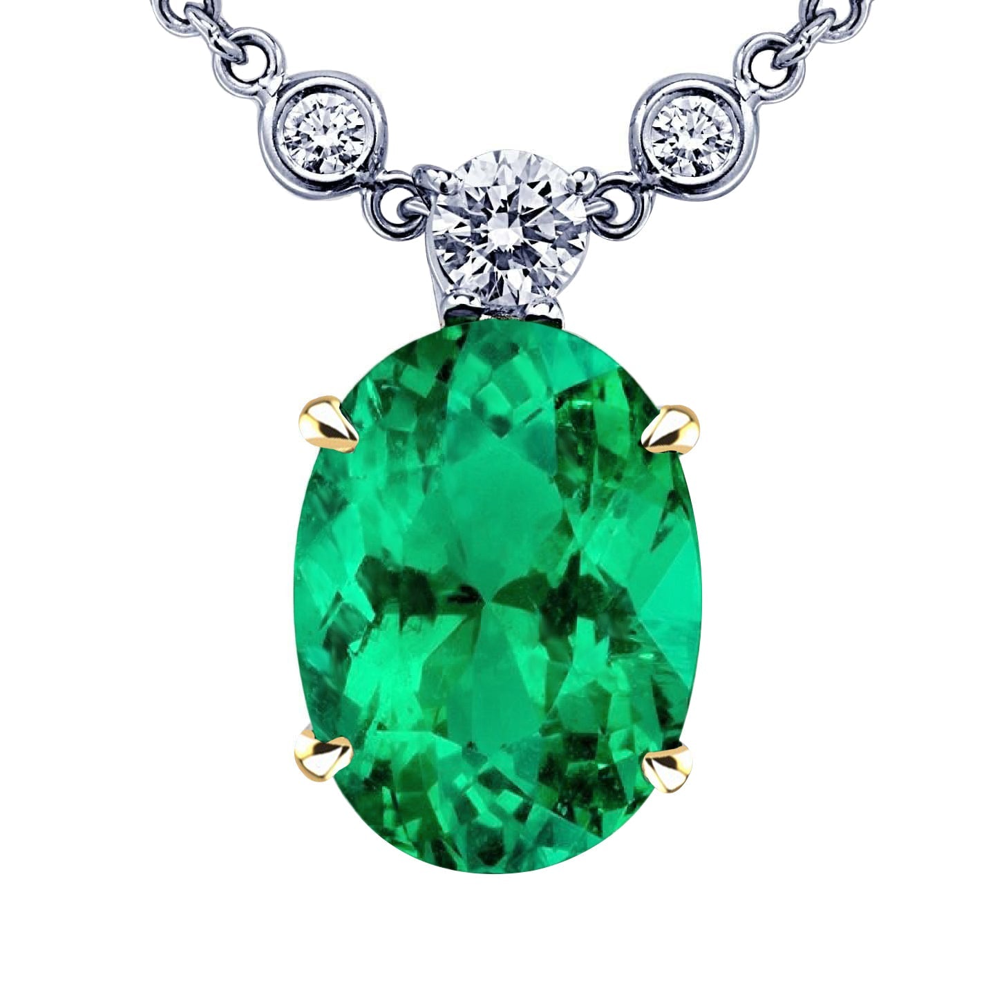 Smeraldo Fine Pendente Pietra Preziosa 8-carati Oro Due Toni 14K – vista principale