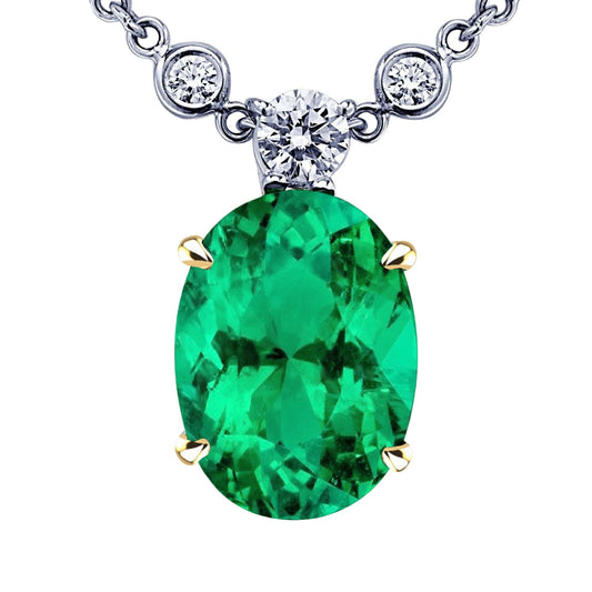 Smeraldo Fine Pendente Pietra Preziosa 8-carati Oro Due Toni 14K – vista principale