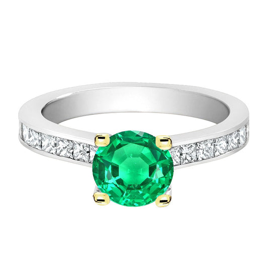 Anello Pietra Colorata Oro Due Toni 14K con Smeraldo Fine – vista principale