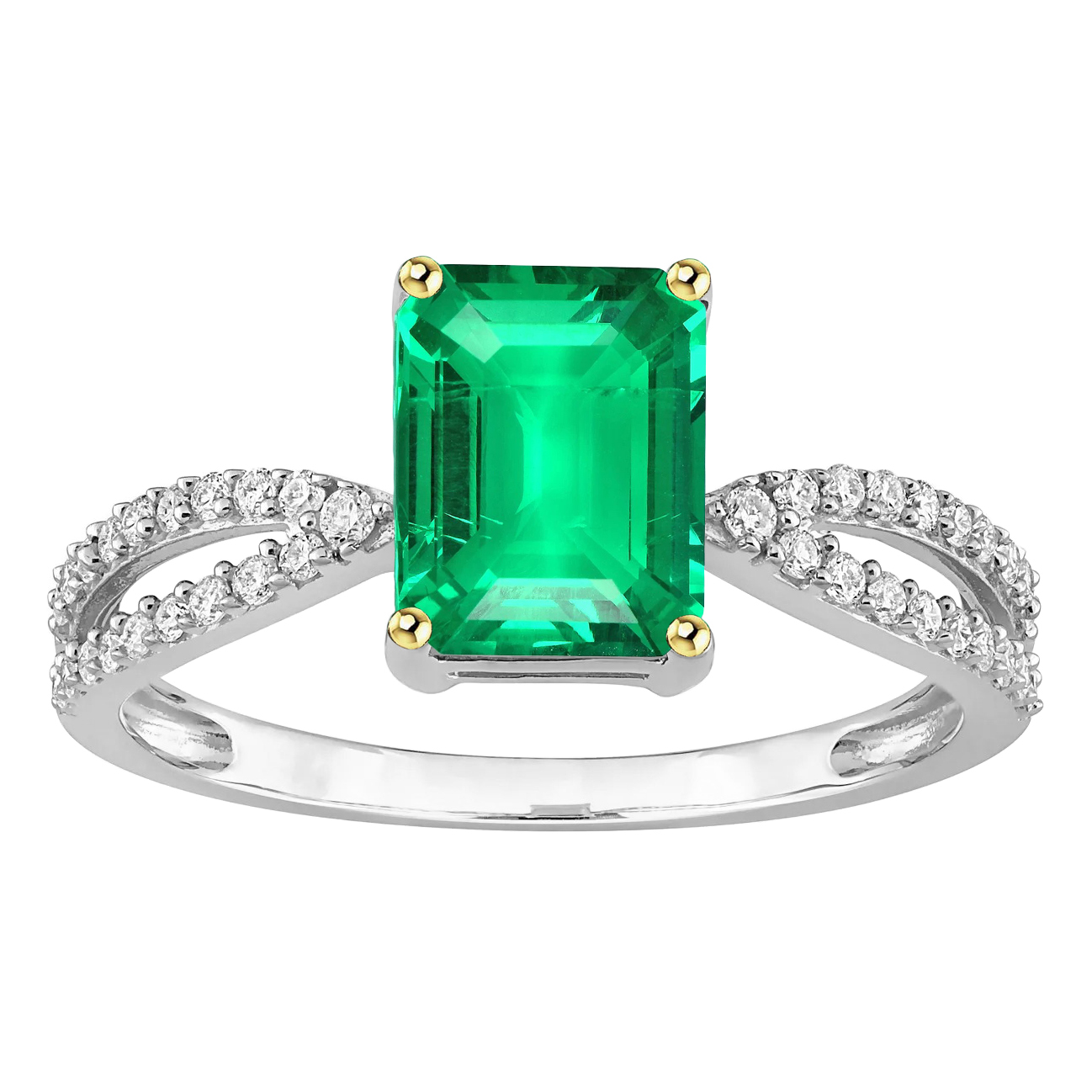 Taglio Smeraldo Smeraldo Colombiano anello in Oro Due Toni 14K – vista principale
