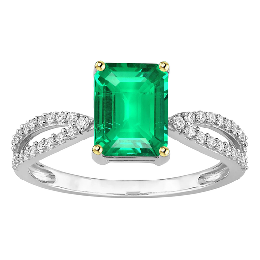 Taglio Smeraldo Smeraldo Colombiano anello in Oro Due Toni 14K – vista principale