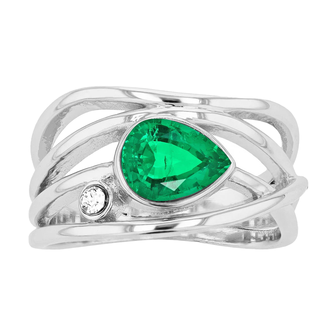 Smeraldo Colombiano Anello Pietra Colorata 1-carati Oro 14 Carati Bianco – vista principale