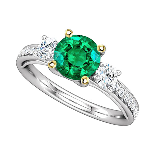 Smeraldo Taglio Brillante Anello con Pietra Preziosa in Oro Bicolore 14K – vista principale