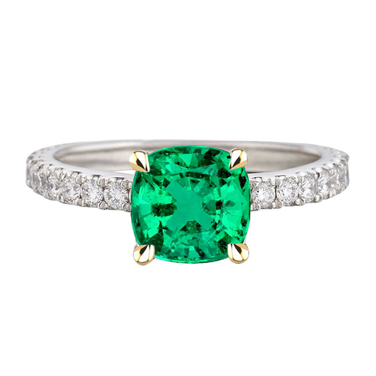 Smeraldo Fine Anello con Gemma 3-carati Oro Bicolore 14K – vista principale