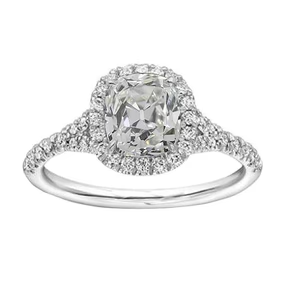 Halo Anello Cuscino Vero Diamante Vecchio Minatore Oro Bianco 3.90 Carati Pavimento Set