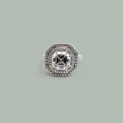 Halo Asscher Vero Diamond Wedding Ring 4.69 Carati In Oro Bianco 14K