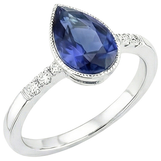 Halo Bezel Set Anello Pera Zaffiro Sri Lanka e Diamanti 2.50 Carati