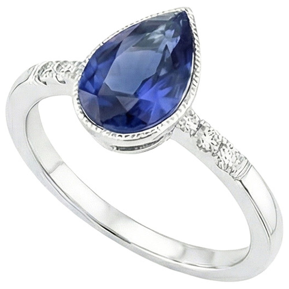 Halo Bezel Set Anello Pera Zaffiro Sri Lanka e Diamanti 2.50 Carati