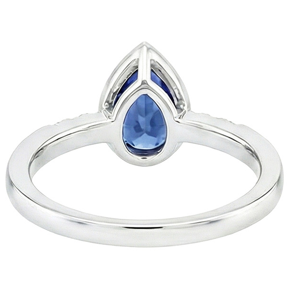 Halo Bezel Set Anello Pera Zaffiro Sri Lanka e Diamanti 2.50 Carati