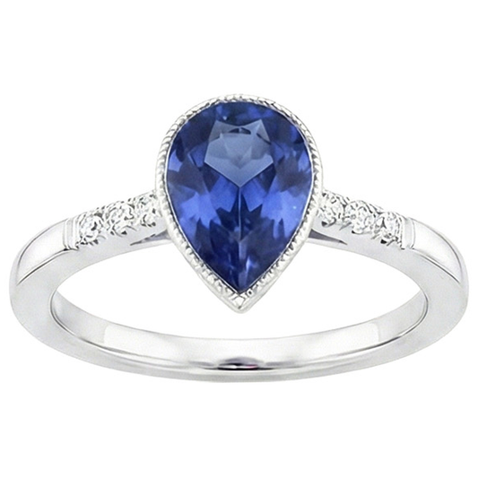 Halo Bezel Set Anello Pera Zaffiro Sri Lanka e Diamanti 2.50 Carati