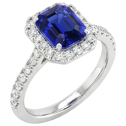 Halo Blue Sapphire Anello Di Diamanti Con Accenti 10.25 Carati