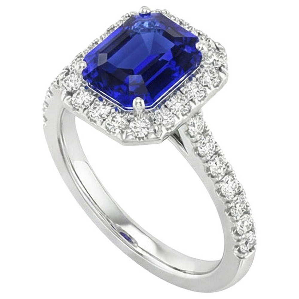 Halo Blue Sapphire Anello Di Diamanti Con Accenti 10.25 Carati