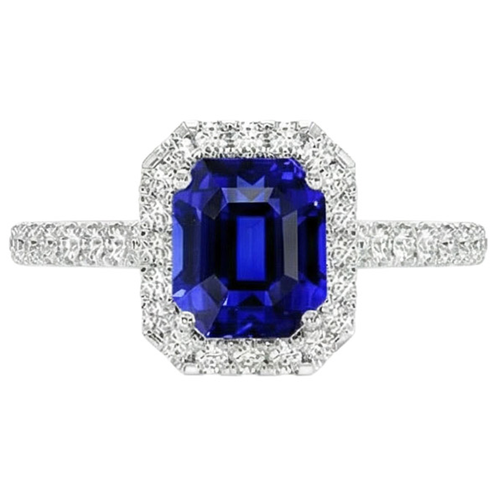 Halo Blue Sapphire Anello Di Diamanti Con Accenti 10.25 Carati