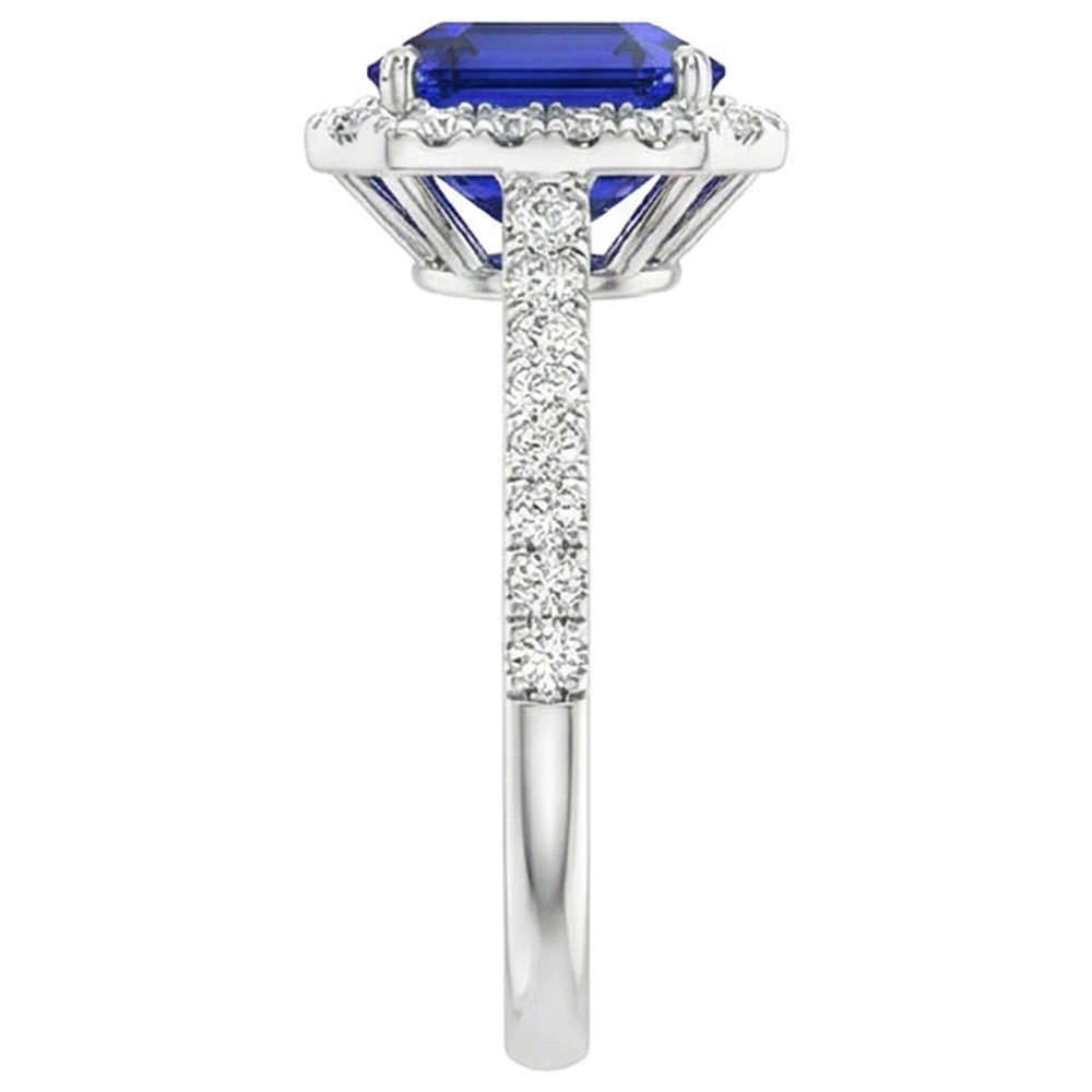 Halo Blue Sapphire Anello Di Diamanti Con Accenti 10.25 Carati