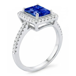 Halo Blue Sapphire Anello Di Fidanzamento Radiante & Diamanti Naturali Autentici ( non creati in laboratorio ) 3.50 Carati