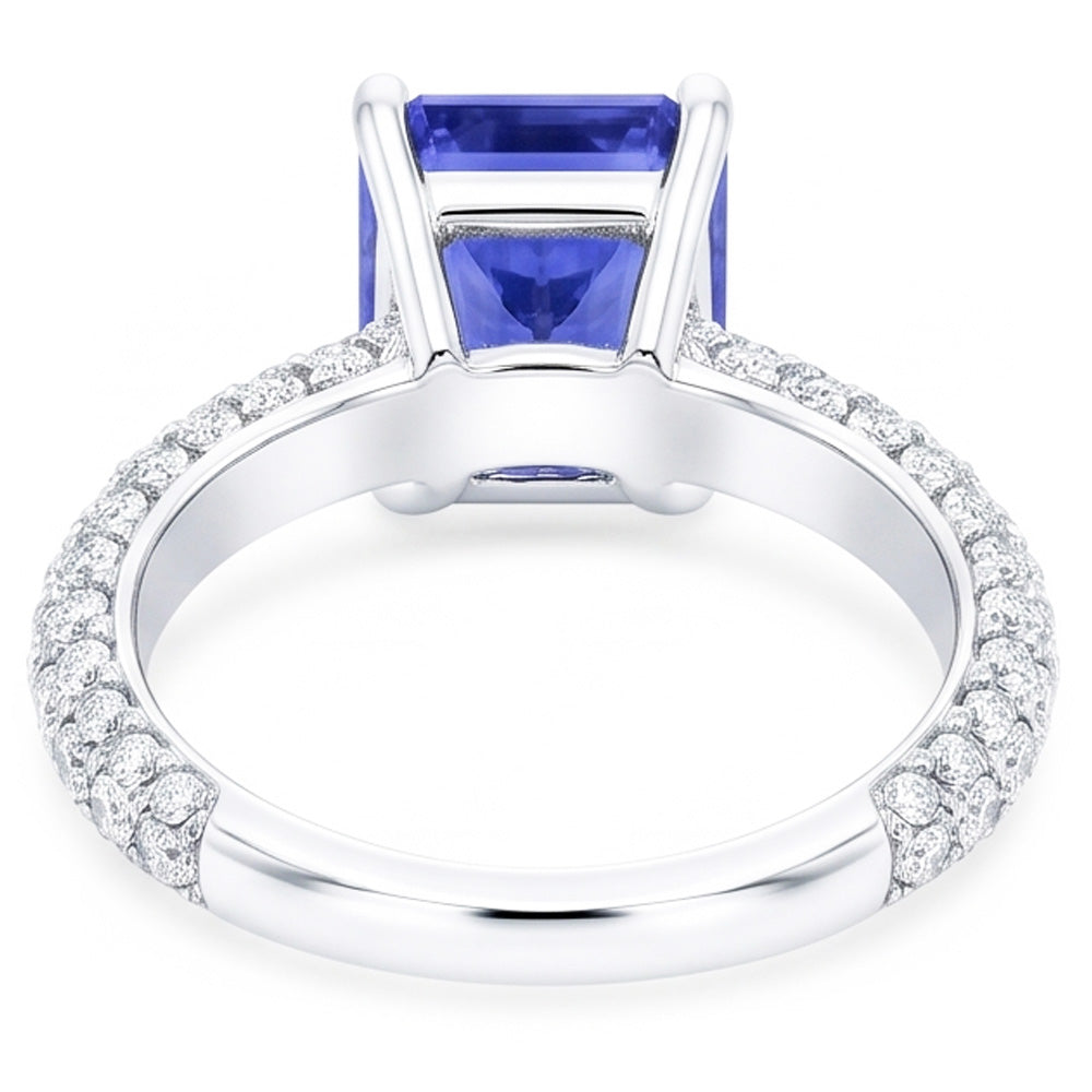 Halo Blue Sapphire Anello Di Fidanzamento Radiante & Diamanti Naturali Autentici ( non creati in laboratorio ) 3.50 Carati