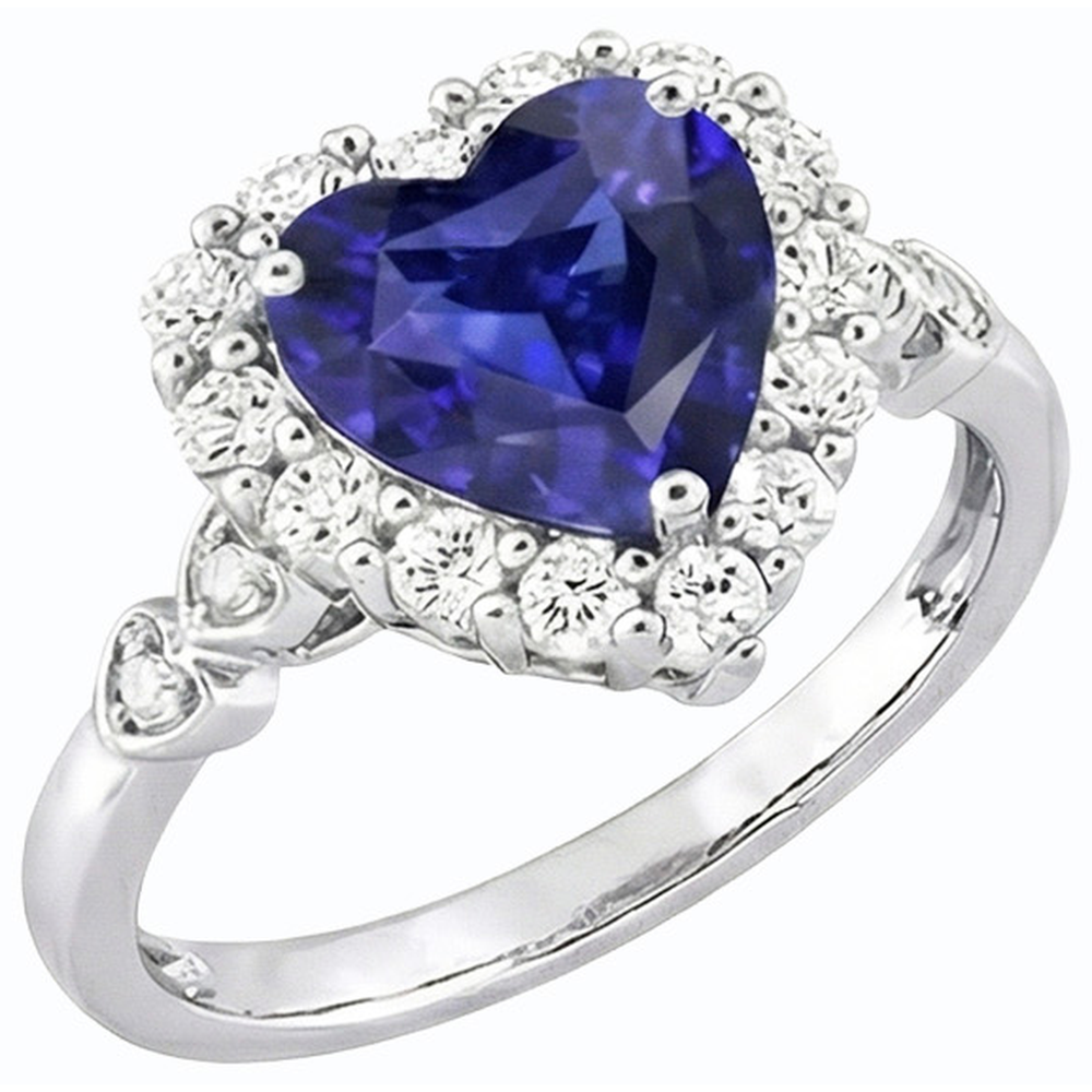 Halo Blue Sapphire Heart & Round Diamond Ring 4.50 carati in oro 14K