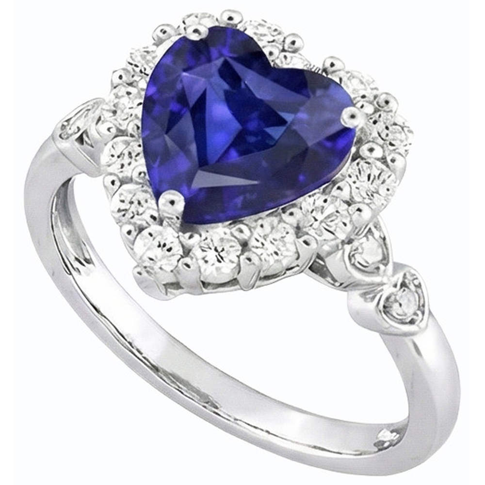 Halo Blue Sapphire Heart & Round Diamond Ring 4.50 carati in oro 14K