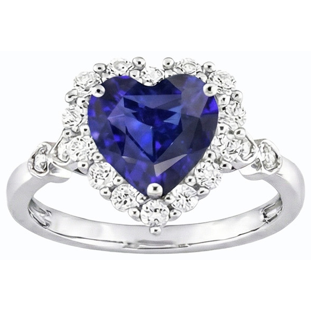 Halo Blue Sapphire Heart & Round Diamond Ring 4.50 carati in oro 14K