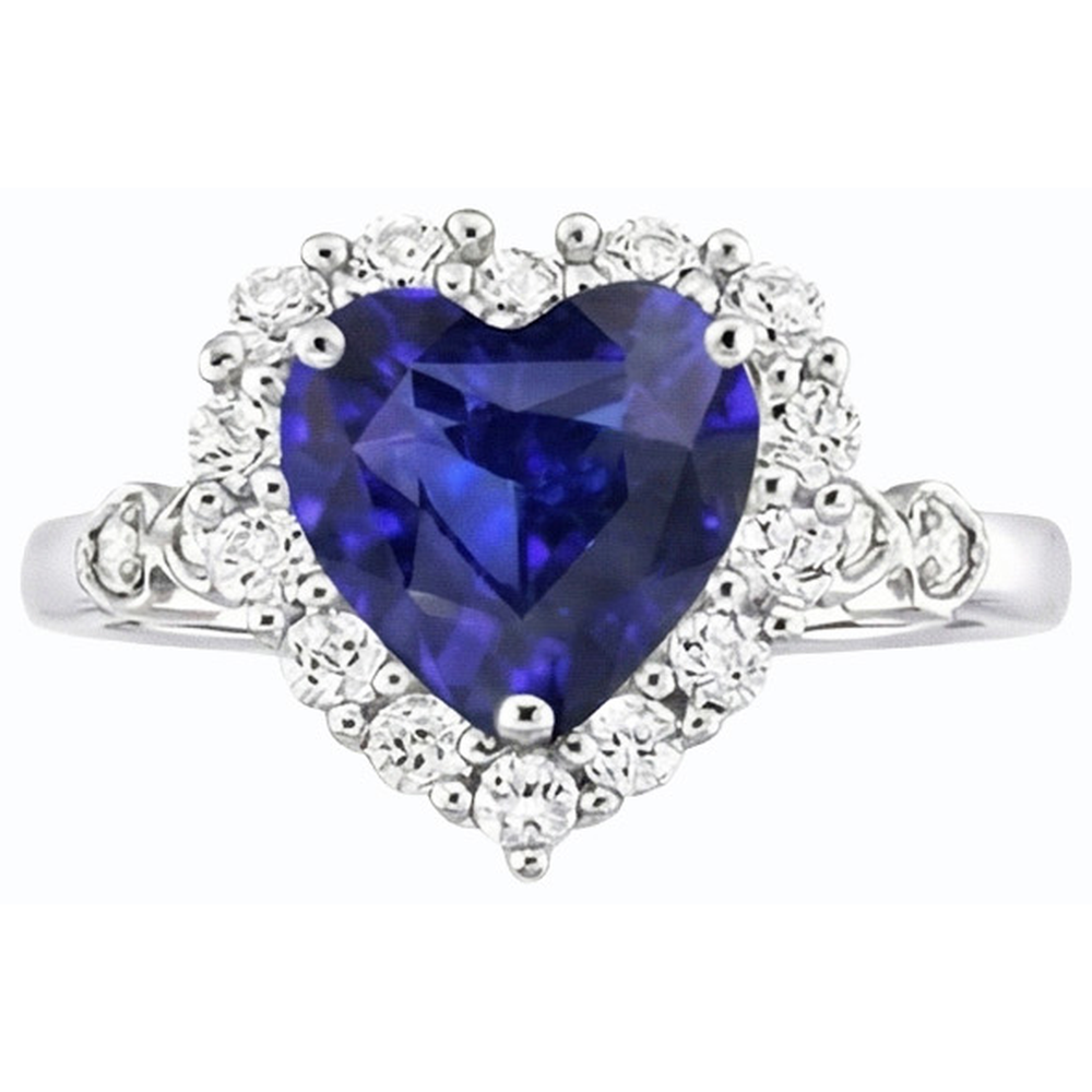 Halo Blue Sapphire Heart & Round Diamond Ring 4.50 carati in oro 14K
