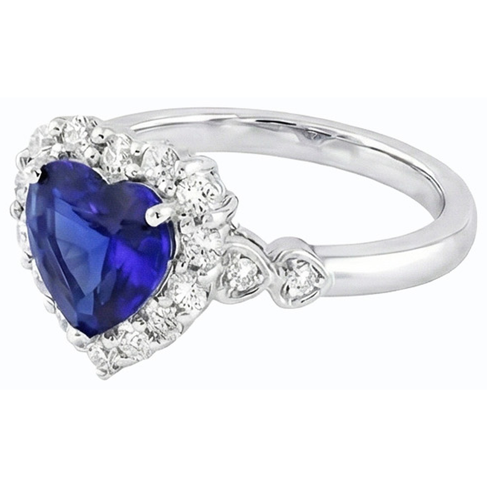 Halo Blue Sapphire Heart & Round Diamond Ring 4.50 carati in oro 14K