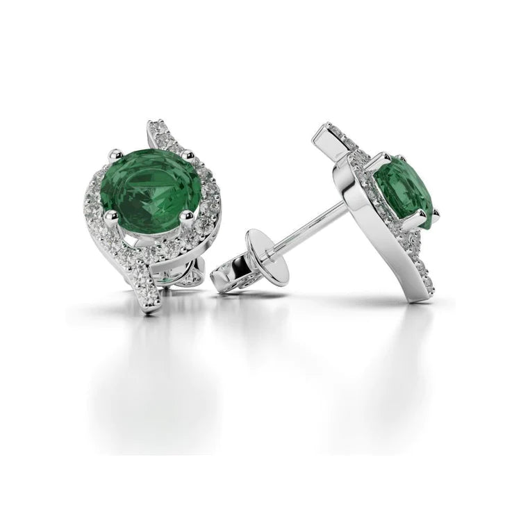 Halo Brilliant Cut 4,50 carati Orecchini Lady Stud con Verde smeraldo e diamanti