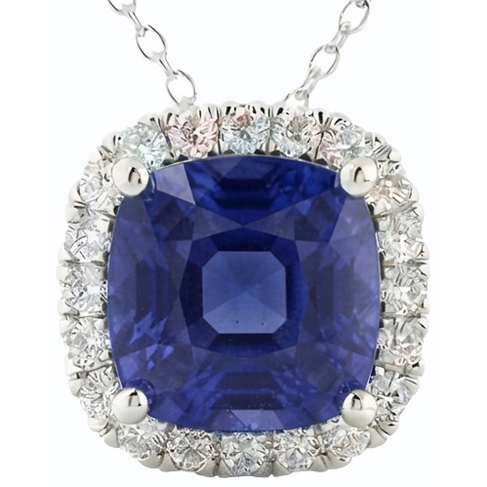 Halo Cushion Blue Sapphire & Diamond Pendant Jewelry 10,75 carati