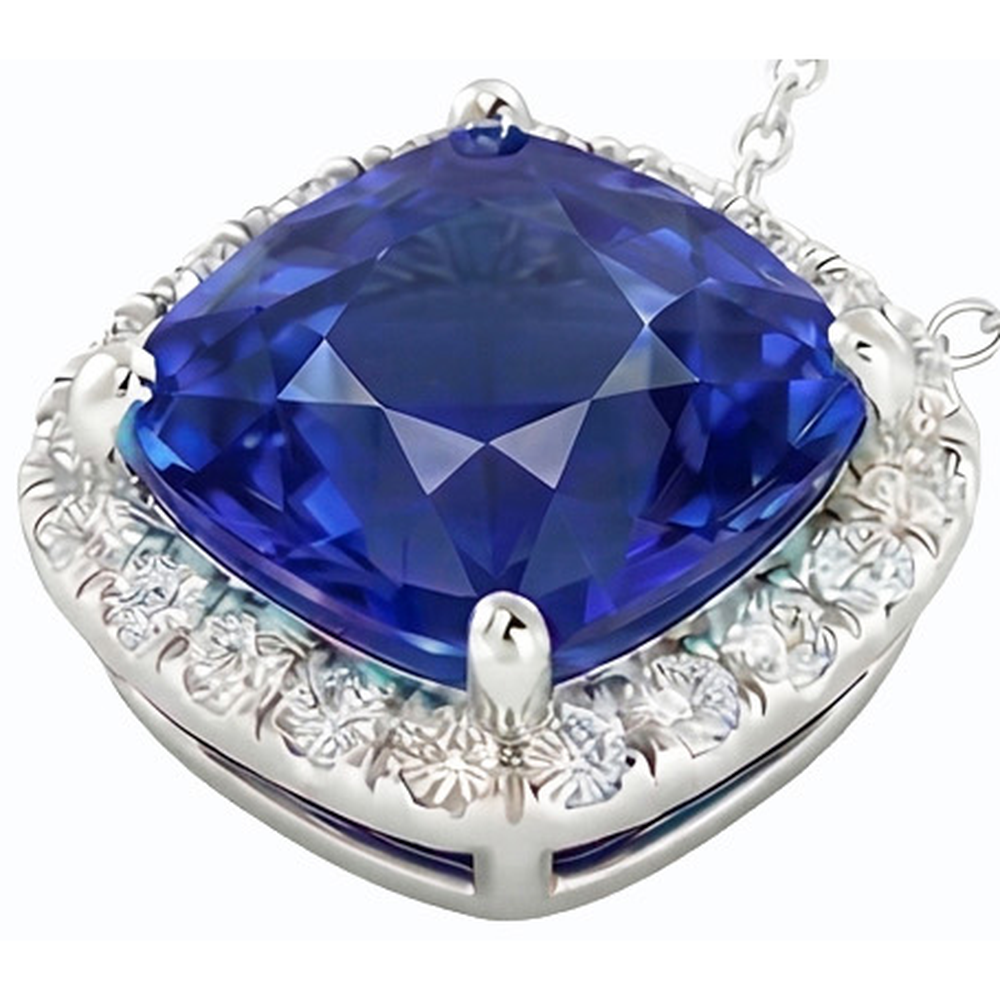 Halo Cushion Blue Sapphire & Diamond Pendant Jewelry 10,75 carati
