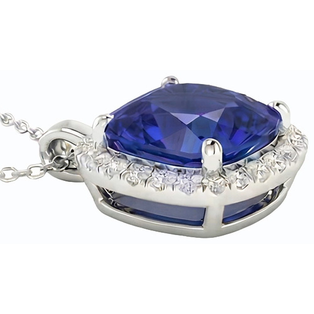 Halo Cushion Blue Sapphire & Diamond Pendant Jewelry 10,75 carati