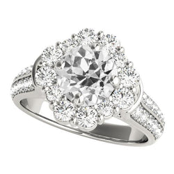 Halo Diamante Jewelry Flower Style Gold Il giro vecchio taglio Ring 5.50 carati
