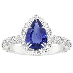 Halo Diamond Anello di pietre preziose Pera Ceylon Zaffiro Artiglio Prong Set 6 Carati