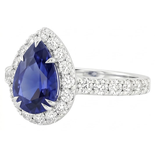 Halo Diamond Anello di pietre preziose Pera Ceylon Zaffiro Artiglio Prong Set 6 Carati