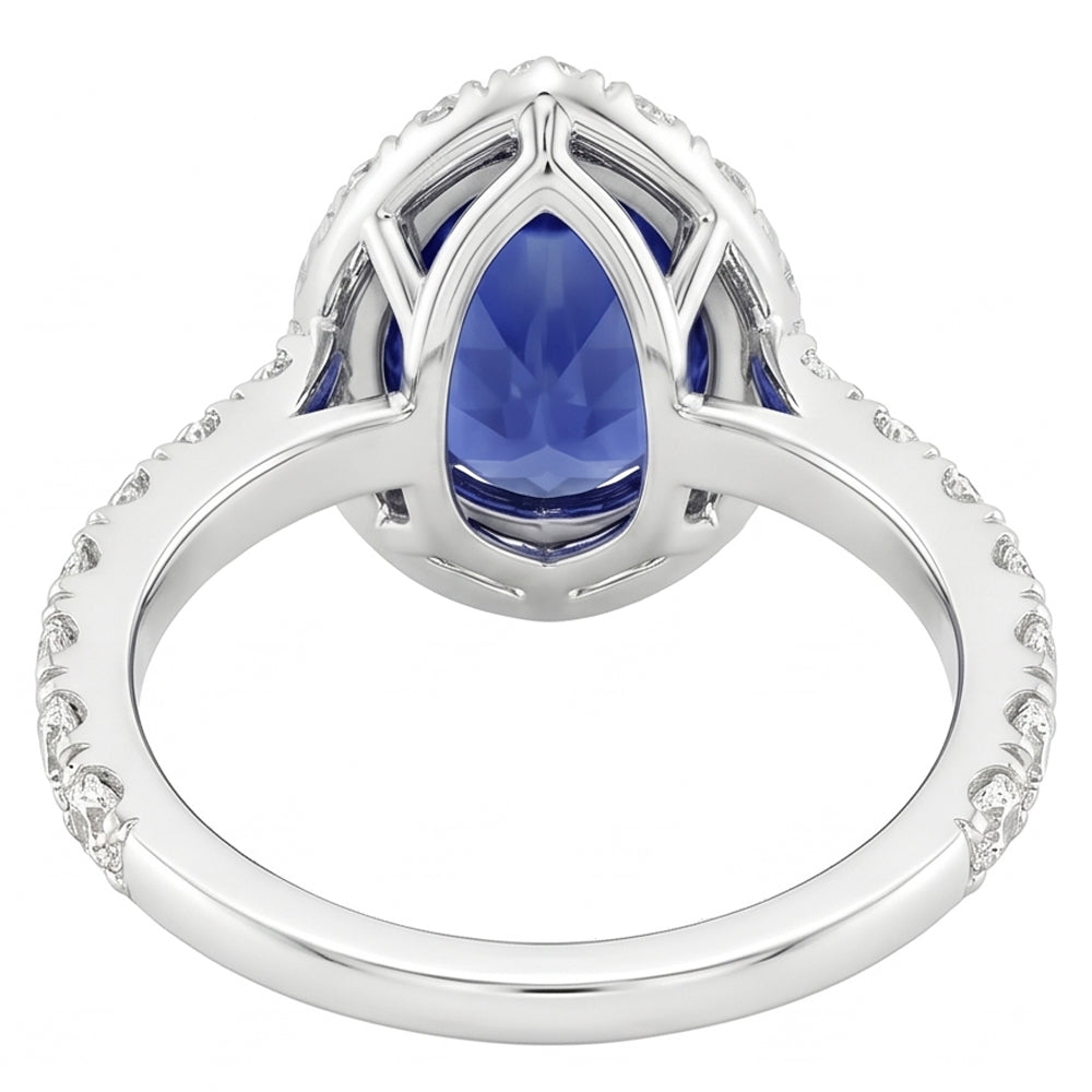 Halo Diamond Anello di pietre preziose Pera Ceylon Zaffiro Artiglio Prong Set 6 Carati