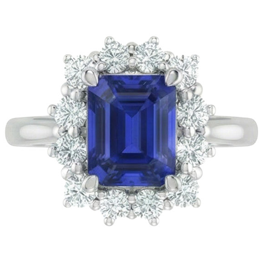 Halo Diamond Emerald Ceylon Zaffiro Anello di fidanzamento 8.20 carati